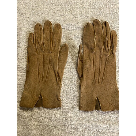 Vintage Womens Size Small Brown Genuine Leather Gloves - Picture 2 of 4